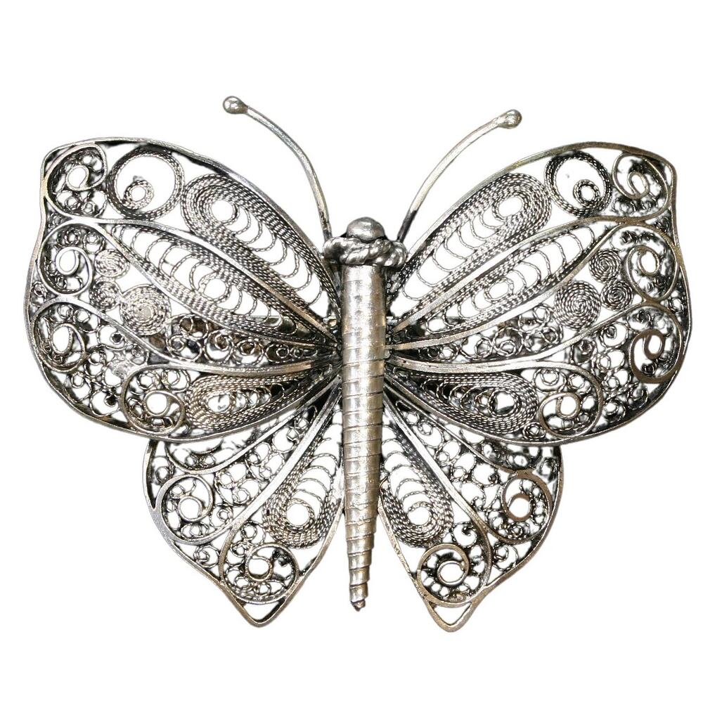 Silver Filigree Butterfly Magnetic Brooch